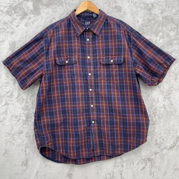 Gap Vintage Oversized Baggy Fit Plaid Flap Pocket Short Sleeve Shirt - Picture 1 of 10